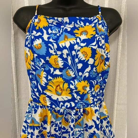 NWT Blue‎ Yellow Floral Sleeveless Halter Sundress Maxi Adjustable 3X (22/24) - Picture 2 of 16